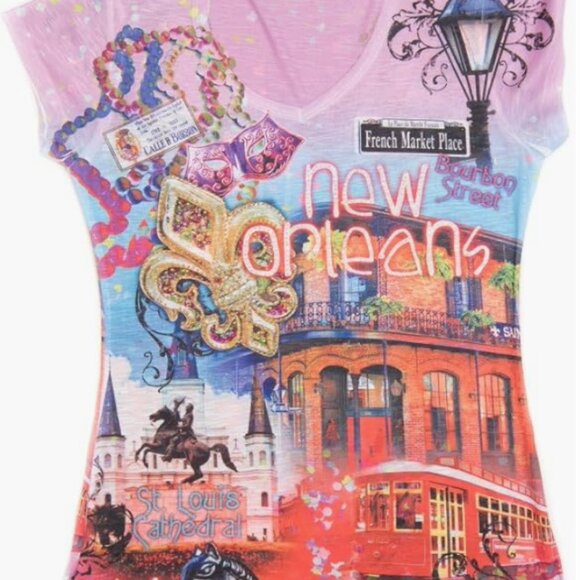 Tops - New Orleans Mardi Gras T-Shirt with Bling Size XXL